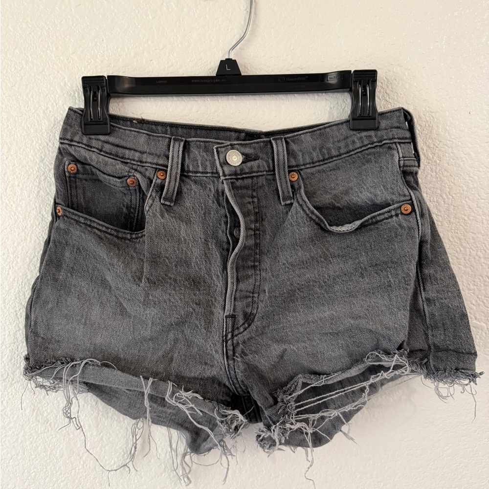 Levi's Black/Gray Wash Distressed Denim Shorts
